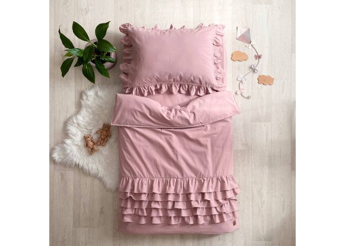 Комплект постільної білизни ясла варена бавовна з рюшем пудра