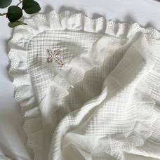 Крижма муслін з мереживом Прошва зигзаг біла