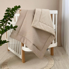 Плед утеплений поплін/косичка Горох на бежевому