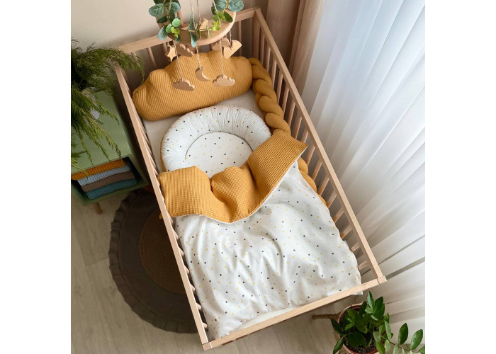 Плед-конверт з ковдрою Горошки гірчиця