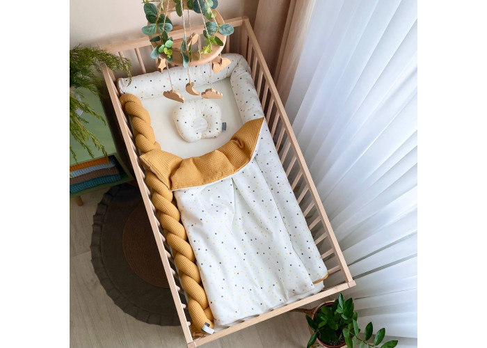 Плед-конверт з ковдрою Горошки гірчиця