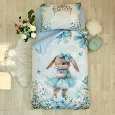 Комплект постільної білизни дитячий поплін Заєць блакитний (підковдра+наволочка)