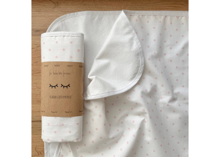 Непромокаюча пелюшка Поплін/Мембрана Горох рожевий на білому 45х75