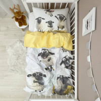 Комплект постільної білизни підліток 1,5 Овечки/клітинка жовтий (підковдра+наволочка)