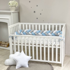 Бортик-коса білий/сірий меланж /яскраво-блакитний