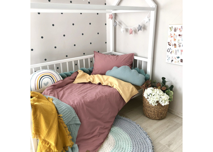 Комплект постільної білизни підліток поплін гірчиця/ягода