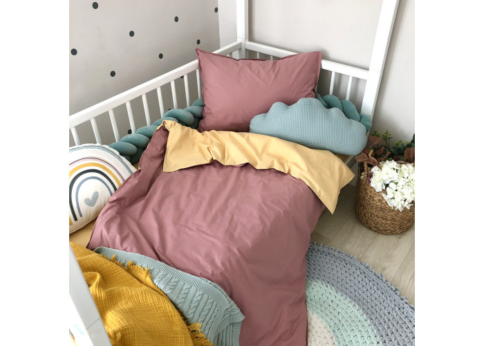 Комплект постільної білизни підліток поплін гірчиця/ягода