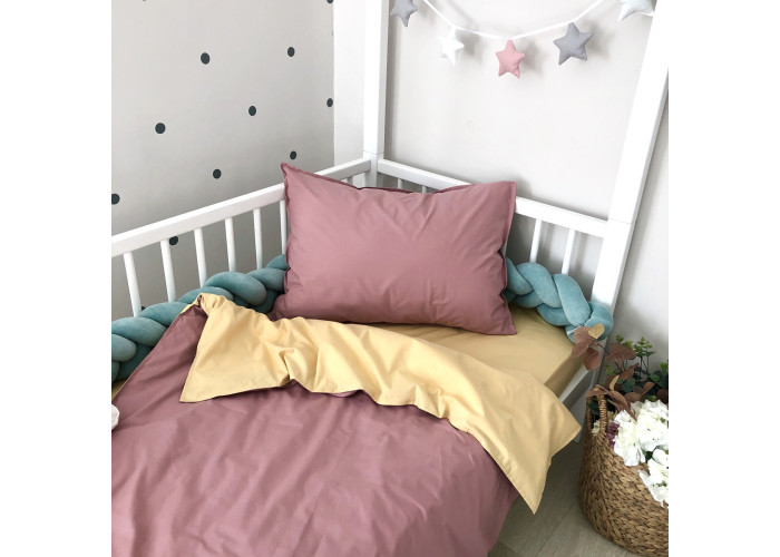 Комплект постільної білизни підліток поплін гірчиця/ягода