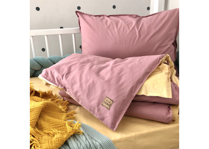 Комплект постільної білизни підліток поплін гірчиця/ягода