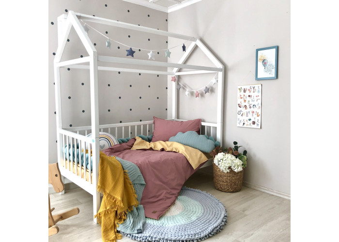 Комплект постільної білизни підліток поплін гірчиця/ягода