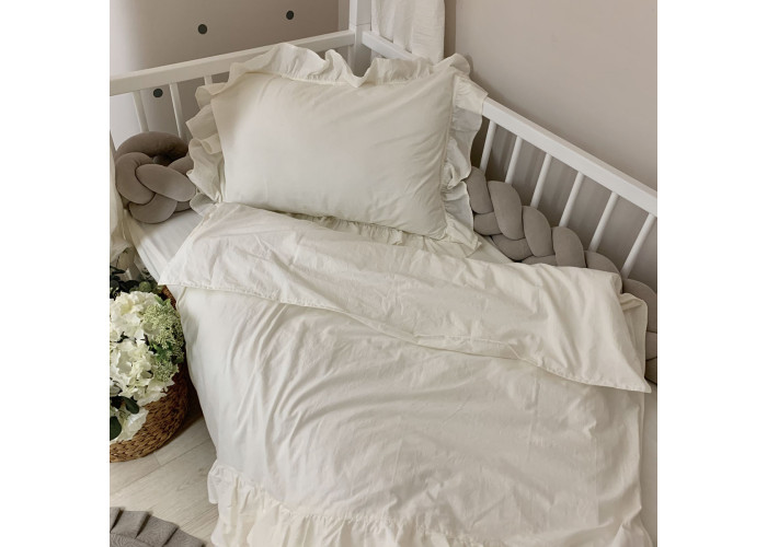 Комплект постільної білизни підліток варена бавовна з рюшем молочний