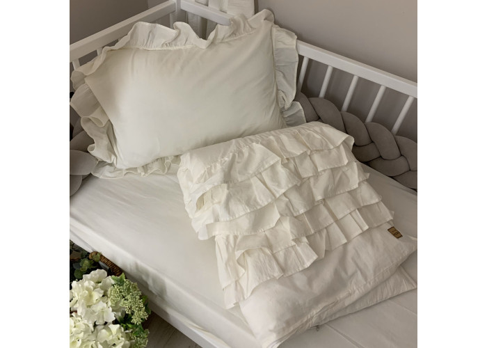 Комплект постільної білизни підліток варена бавовна з рюшем молочний