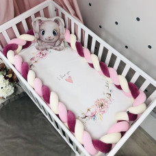 Бортик-коса молочний/рожевий/бордо 3,6м на всі сторони ліжечка