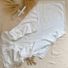 Крижма махрова "Янголята" біла з мереживом (без куточка)