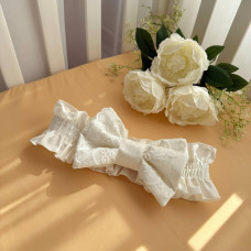 Бант на резинці молочний з мереживом "Віяло"