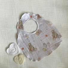 Слинявчик муслін Жатка 2-сторонній Ведмедики на велосипедах бежевий