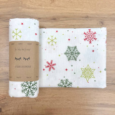 Пелюшка фланель Сніжинки червоно-зелені