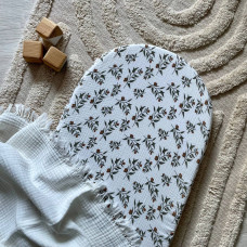 Простирадло у візочок муслін Гілочки оливи на молочному