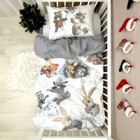 Комплект постільної білизни підліток 1,5 Різдво/клітинка чорна (підковдра+наволочка)