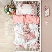 Комплект постільної білизни підліток 1,5 Зайчик рожевий/горох на пудрі (підковдра+наволочка)