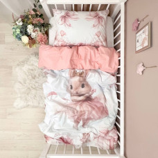 Комплект постільної білизни підліток 1,5 Зайчик рожевий/горох на пудрі (підковдра+наволочка)