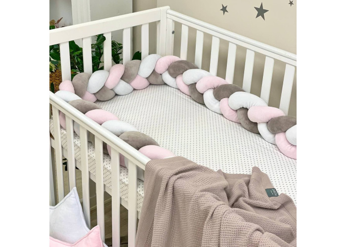 Бортик-коса білий/сірий/рожевий