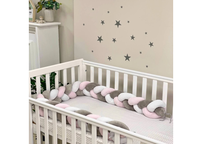 Бортик-коса білий/сірий/рожевий