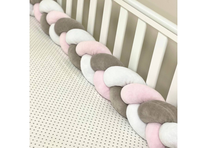 Бортик-коса білий/сірий/рожевий