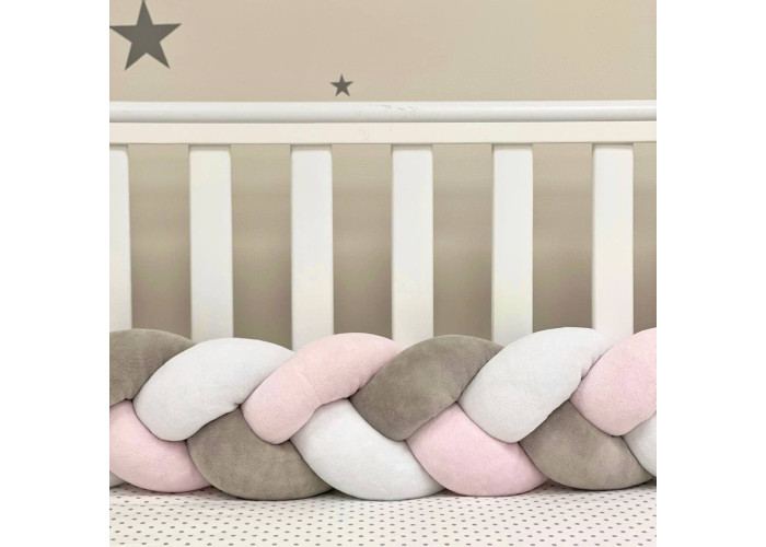 Бортик-коса білий/сірий/рожевий