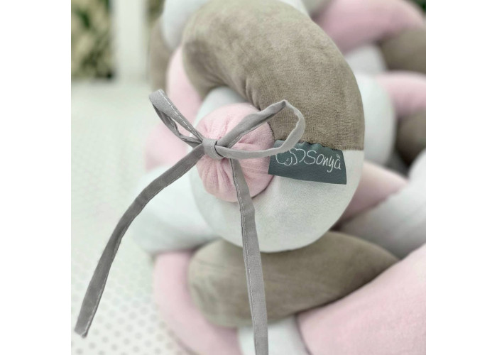 Бортик-коса білий/сірий/рожевий