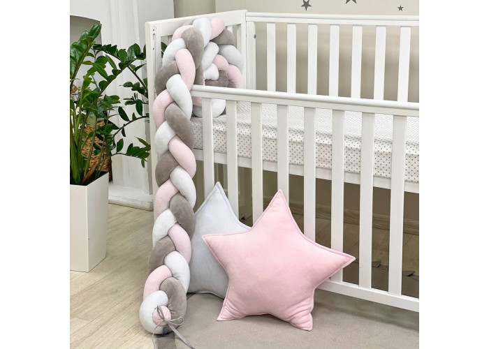 Бортик-коса білий/сірий/рожевий