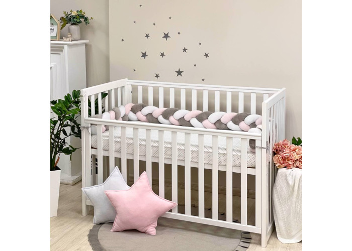 Бортик-коса білий/сірий/рожевий