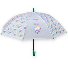 Парасолька-тростина дитяча напівпрозора з єдинорогами зелена (SD12350GR)