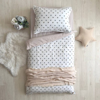 Комплект постільної білизни ясла фланель Сердечка сіро-бежеві