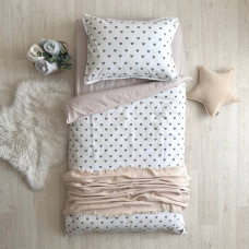 Комплект постільної білизни ясла фланель Сердечка сіро-бежеві