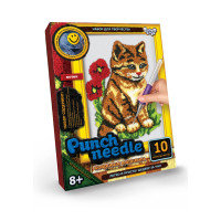 Килимова вишивка Danko Toys Punch Needle Котик з квітами (рос.) (PN-01-07)