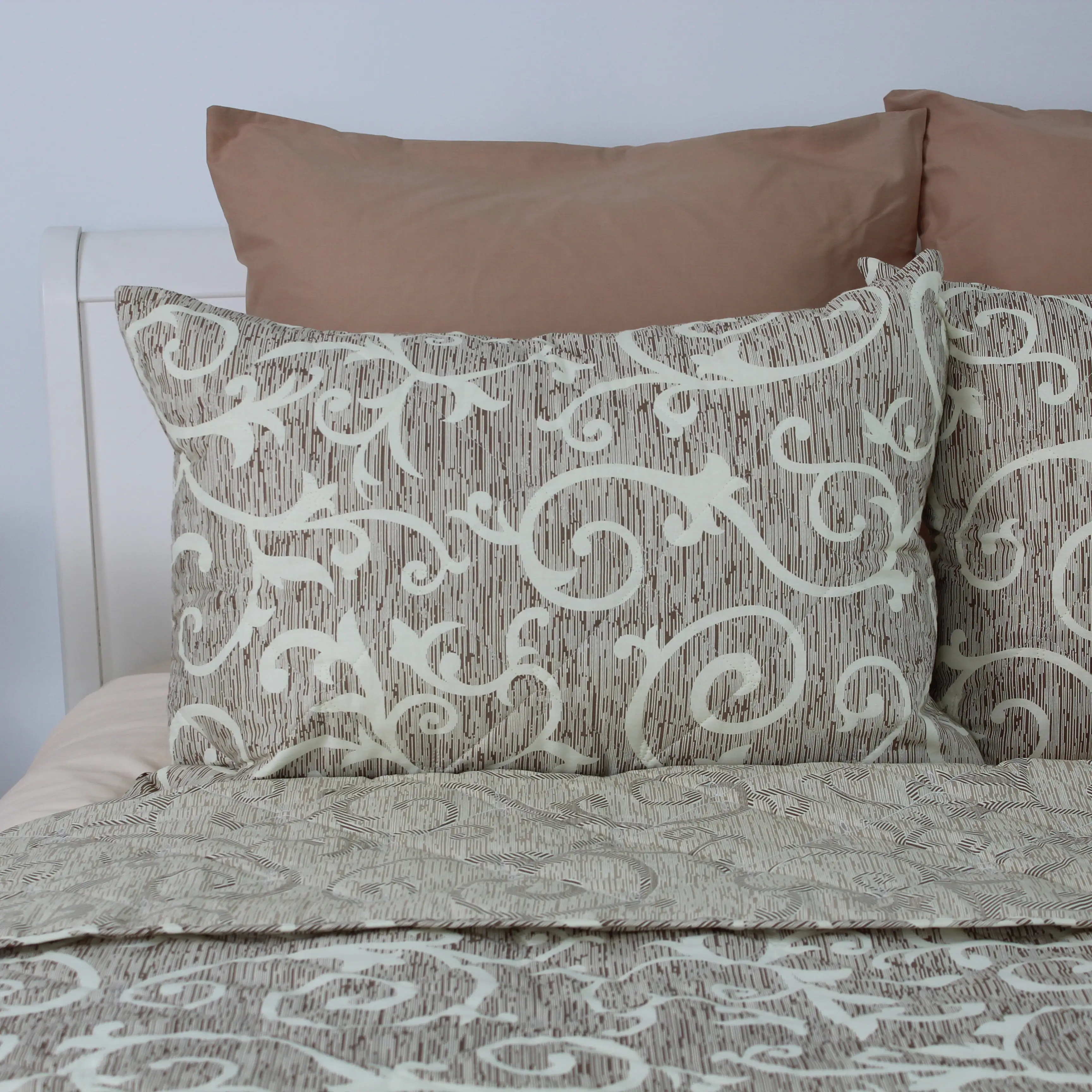 Покривало ТЕП "ELEGANT COTTON" 2 наволочки 50*70 см Beige and White, 220x240