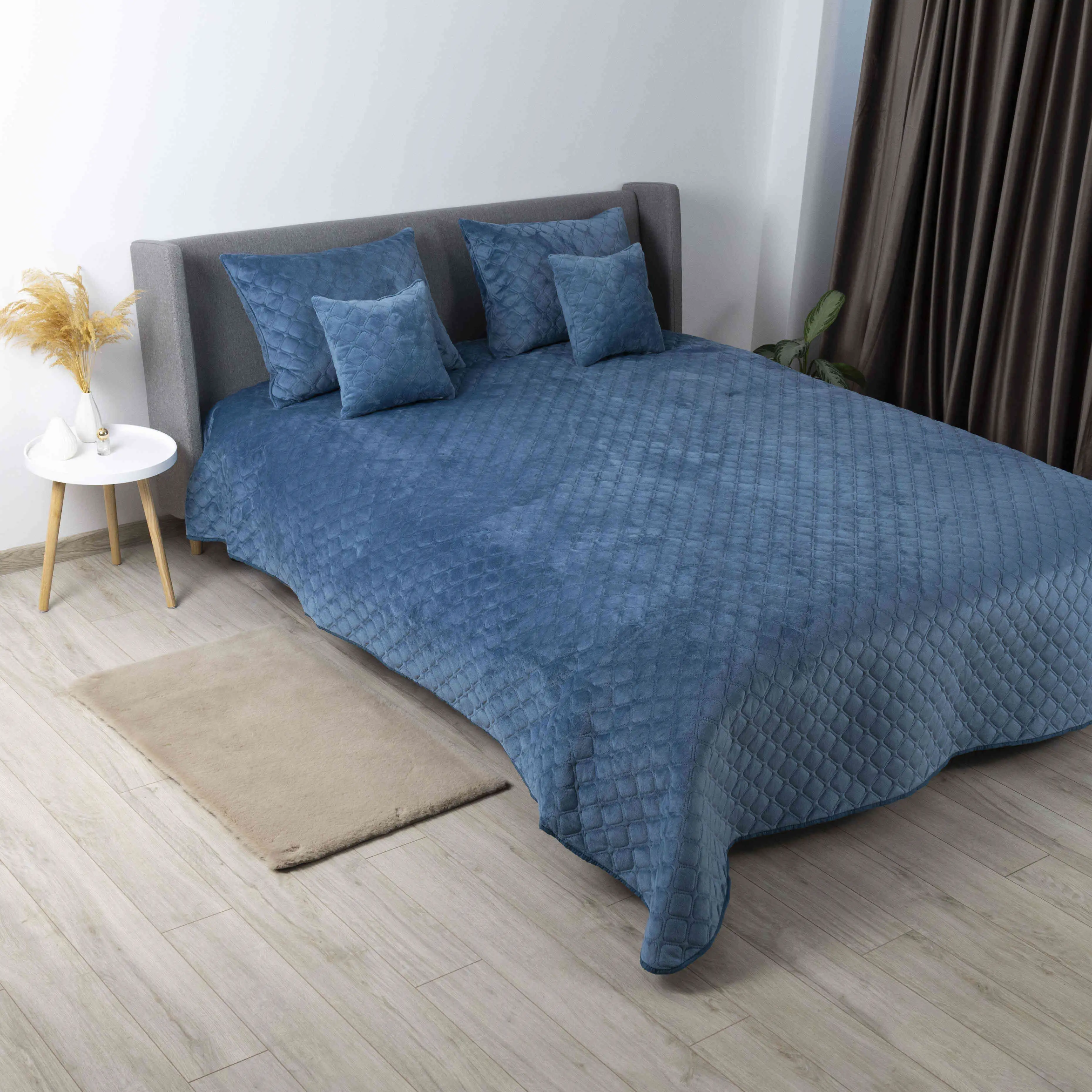 Покривало ТЕП "VELOUR" Cиній/Ромб круглий, 240x260