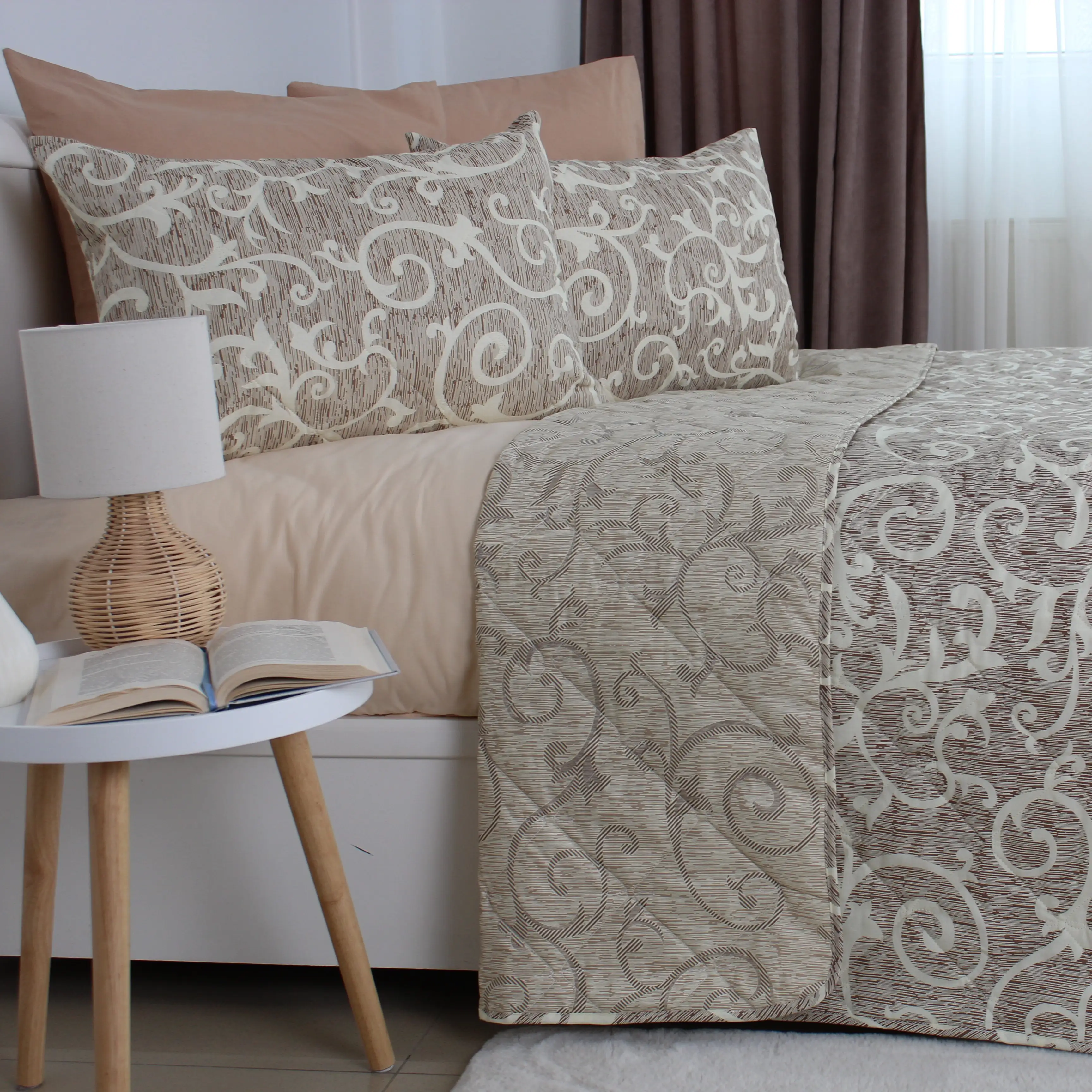Покривало ТЕП "ELEGANT COTTON" 2 наволочки 50*70 см Beige and White, 220x240